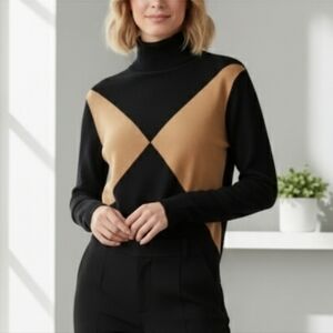 Retro Black and Tan Cowl Neck Sweater Women's Medium (runs Small) Bodycon Y2K